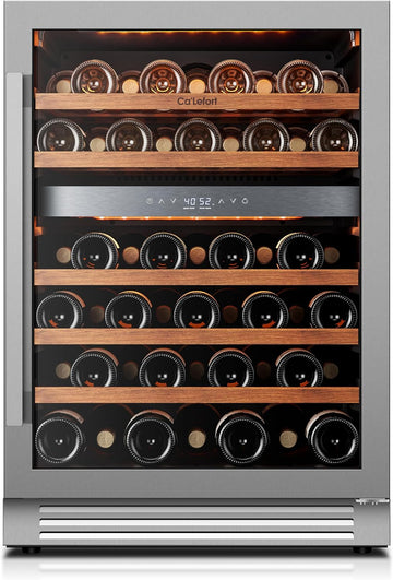 Wine Fridge & Cooler - 24 Inch 52 Bottle Wine Cooler Refrigerator, 40-65°F Dual Zone Wine Refrigerator Glass Door
