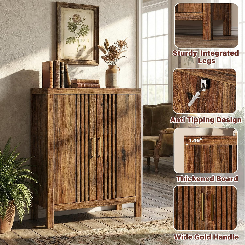 Shutter Doors 5-Tier Shoe Storage Cabinet with Adjustable Shelves, Wooden Entryway Cabinet Living Room, Freestanding