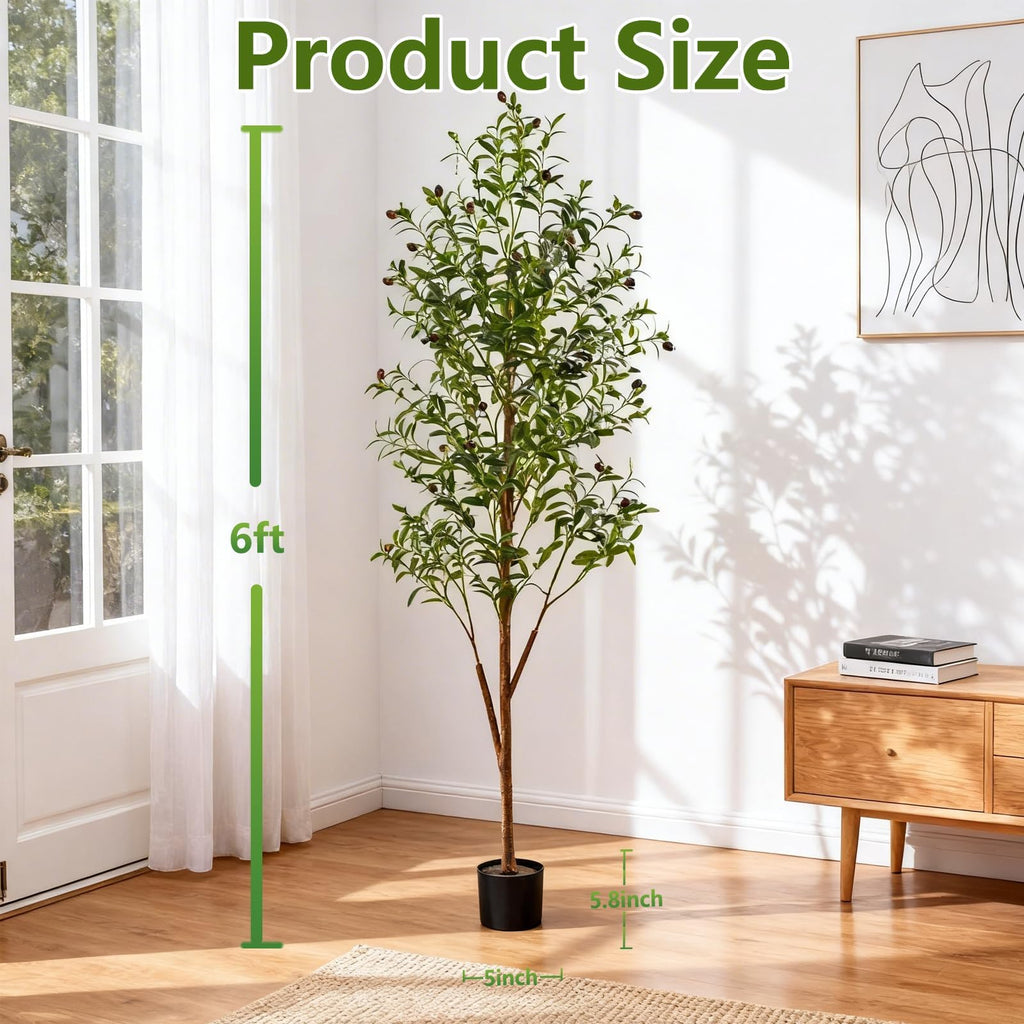 6Ft Artificial Olive Tree with Moss & Basket - Indoor Tall Faux Olive Tree in Planter, Large Fake Olive Silk Tree