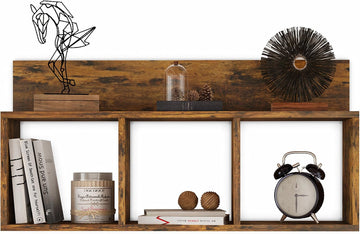Modern 3 Cube Floating Wall Shelf with Display Ledge - Easy to Hang Wall Mounted Triple Cubby Shelf (Aged Pine)
