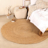Handwoven 6FT Round Natural Jute Area Rug Rustic Reversible Solid Farmhouse Rug for Bedroom Living R