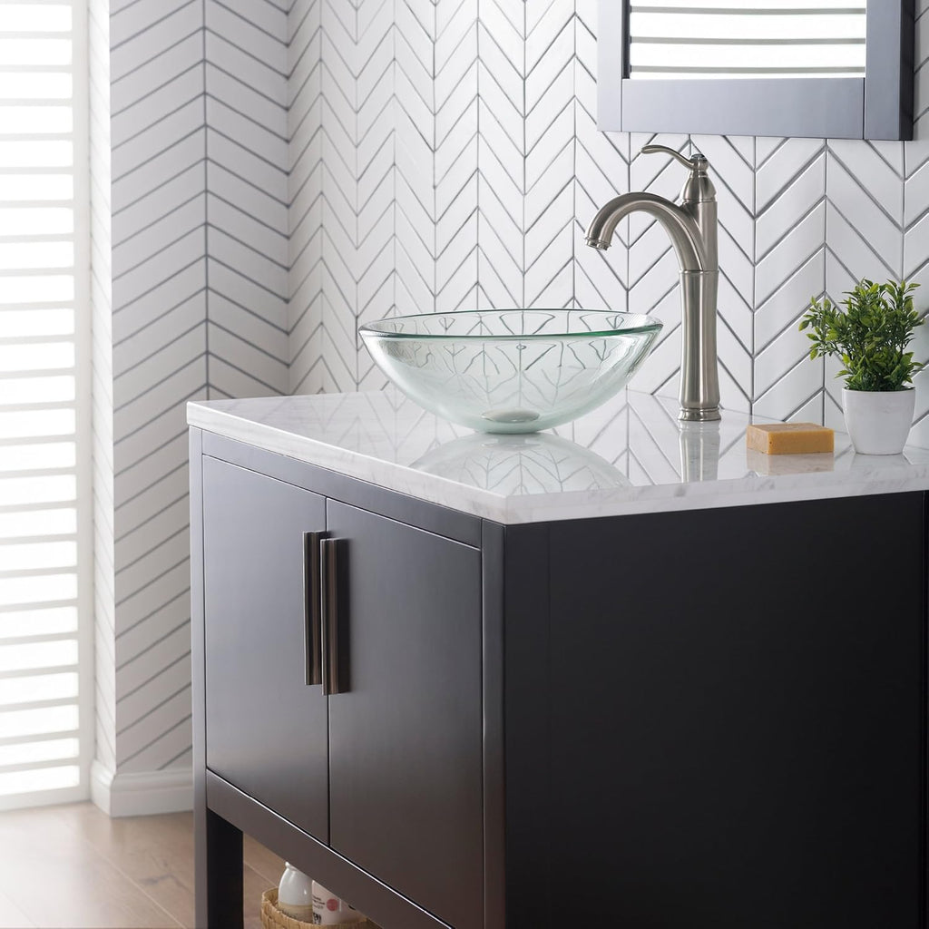 Round Crystal Clear Glass Vessel Bathroom Sink, 16 1/2 inch GV-100