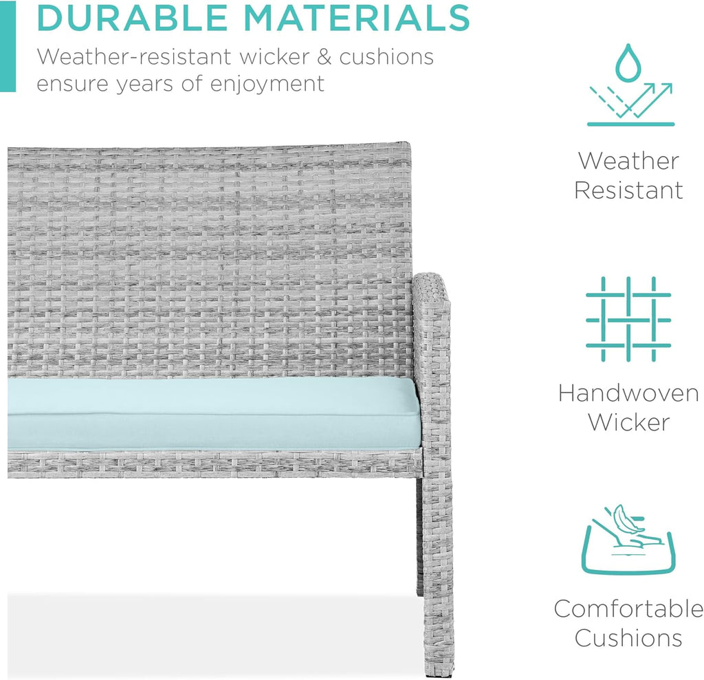 Best Choice Products 4-Piece Outdoor Wicker Patio Conversation Furniture Set for Backyard w/Coffee Table
