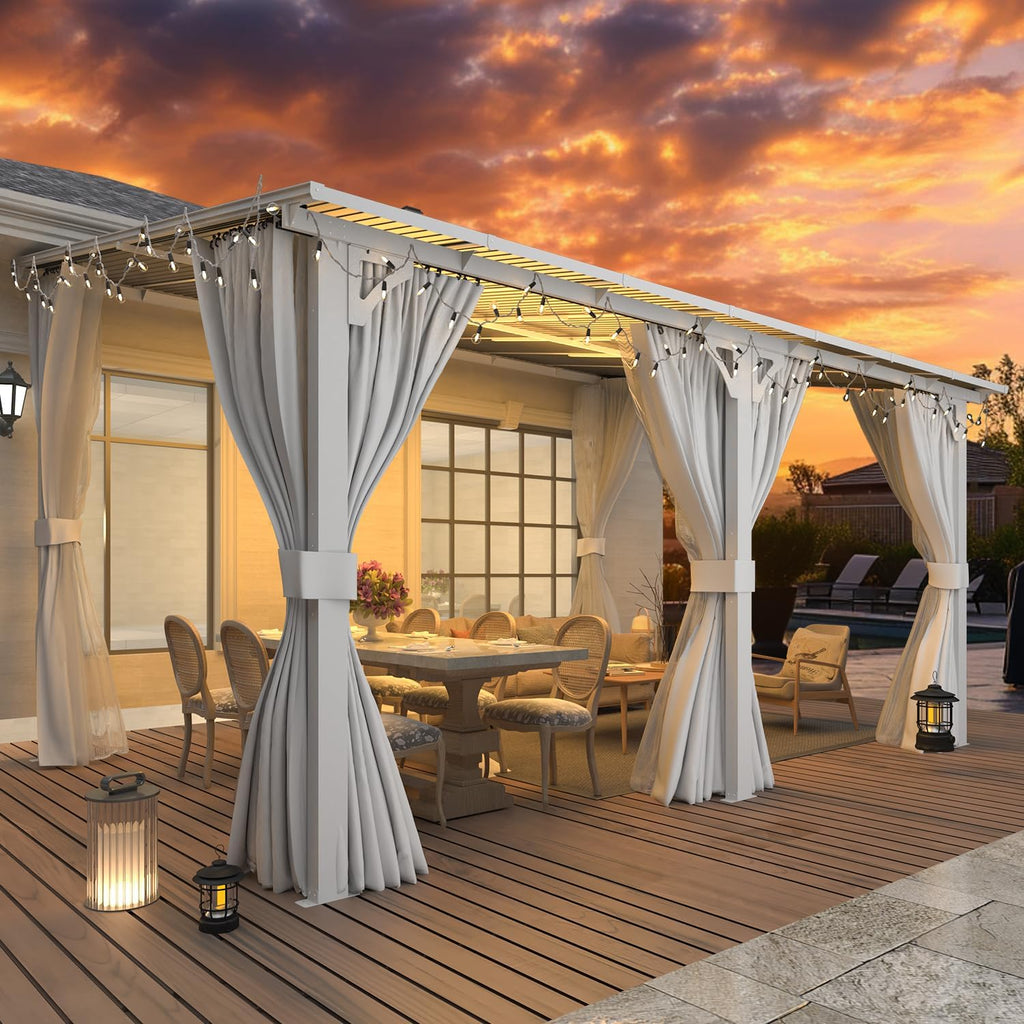 14'x10' Outdoor Lean to Gazebo with Curtains and Mosquito Netting for Patio