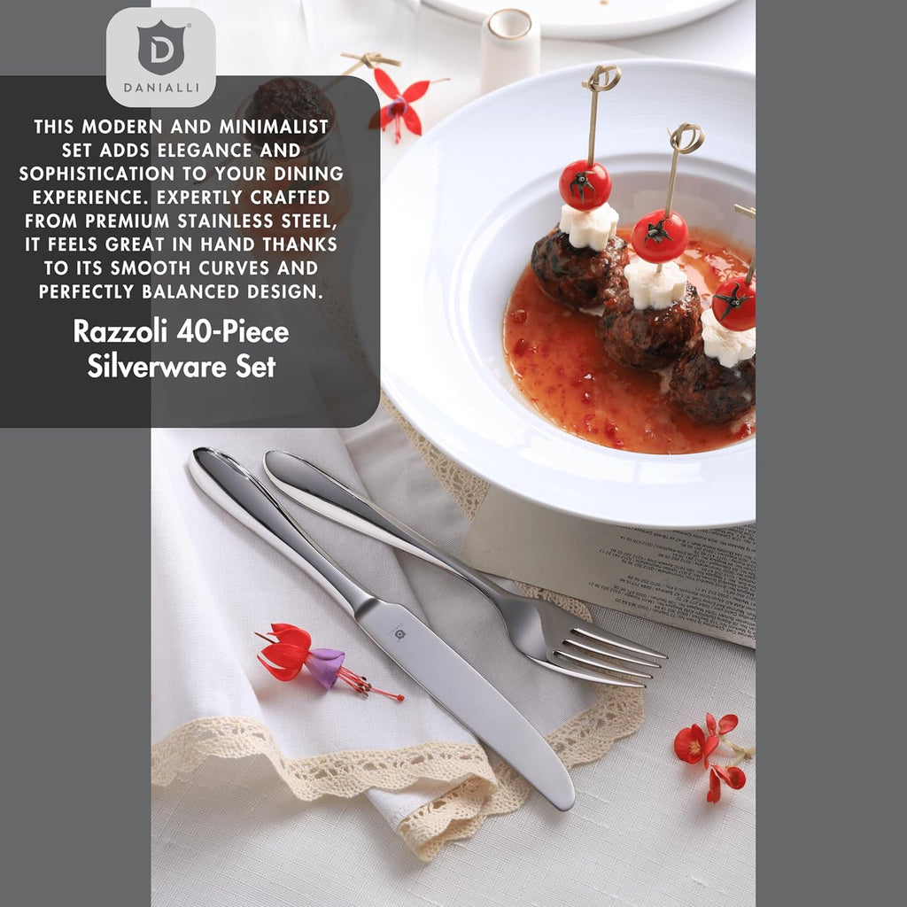 Modern Silverware Set, 18/10 Stainless Steel Flatware, Mirror Finish, Dishwasher Safe
