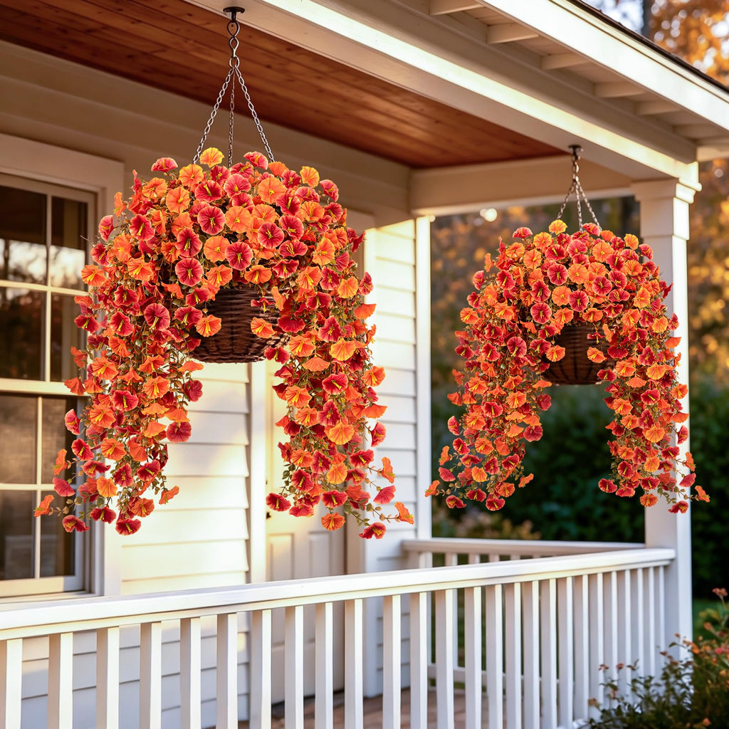 Artificial Hanging Fall Flowers for Outdoors, 2 PCS Fall Decoration