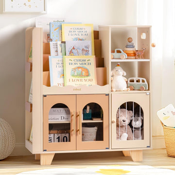 Toy Storage Organizer, All-in-One Toy Organizers and Storage, Kids Wooden Bookshelf with 6 Storage compartments, Toy
