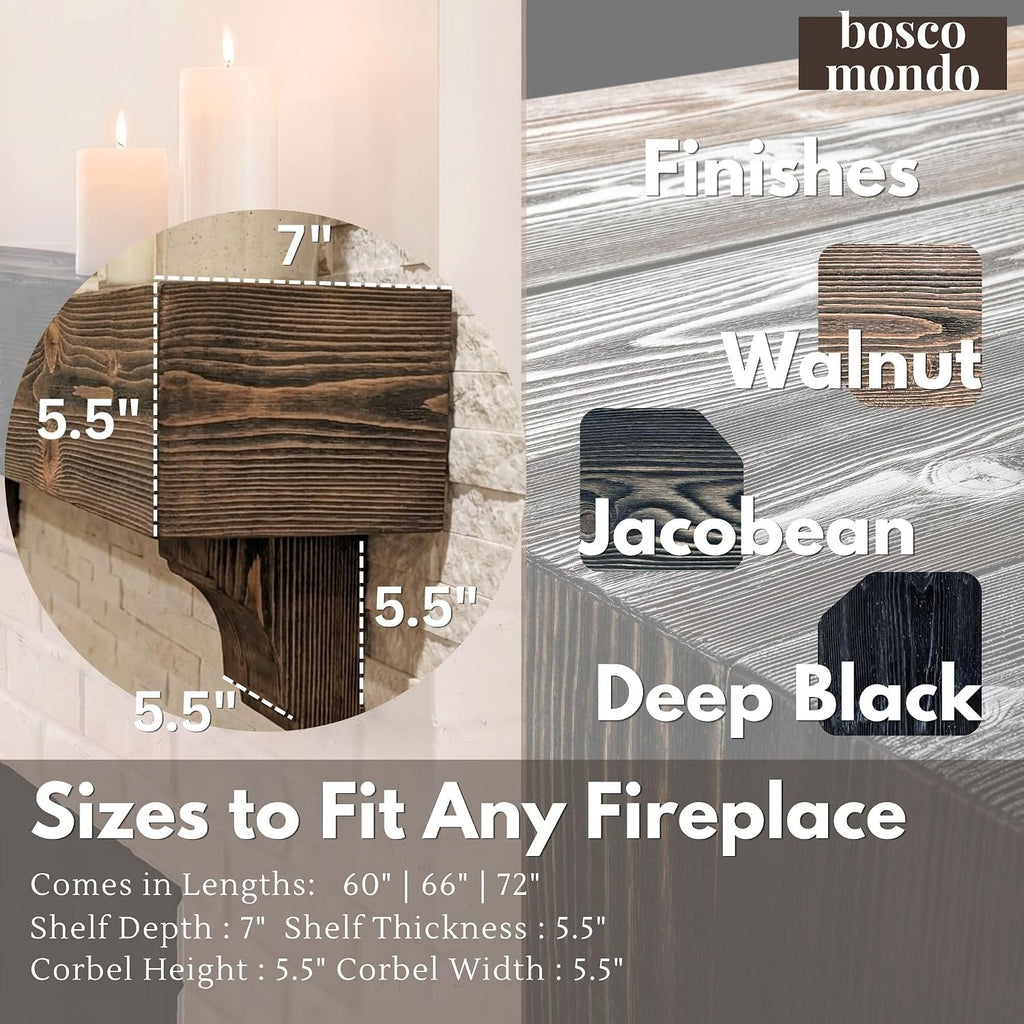 Shelf with Corbels - Rustic Farmhouse Wooden Mantel, Solid Pine Floating Mantel Shelf for Wall, Decorative for Living
