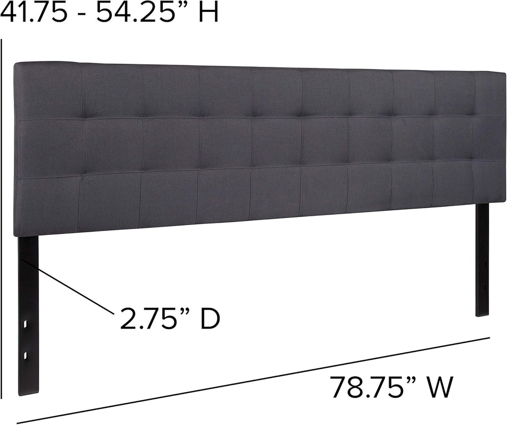Bedford Tufted Upholstered King Headboard in Dark Gray Fabric