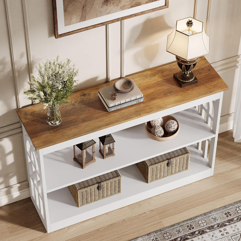 Modern Console Table , 41.34-Inch White Sofa Table Behind The Couch with 3-Tier Storage, Narrow Hallway Furniture