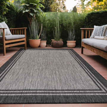 Bordered Outdoor Rug Washable Outside Carpet Patio Porch Waterproof Easy Cleaning Non Shedding Area Rugs Dark