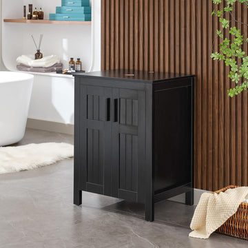 Black 24" Bathroom Vanity Without Sink,Modern Freestanding Sink Cabinet,Stylish Bathroom Vanity Cabinet,Grooved