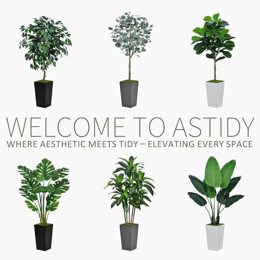 Fiddle Leaf Fig Tree Artificial 5FT - Faux Fiddle Leaf Fig Tree with Gray Tall Planter - Fake Ficus Lyrata Floor