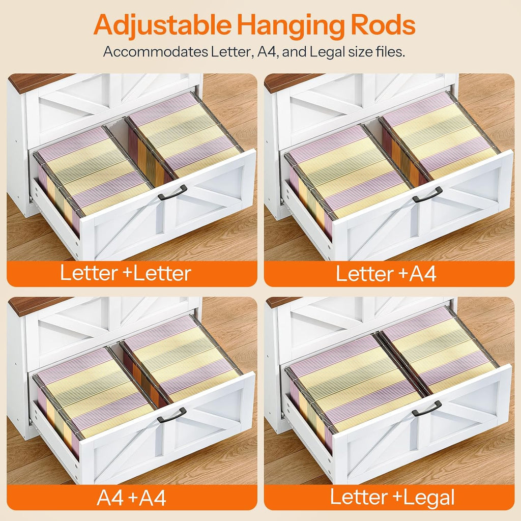 2 Drawer File Cabinet, Farmhouse Lateral Filing Cabinet for Letter/A4/Legal Size, Large Wooden Office Storage
