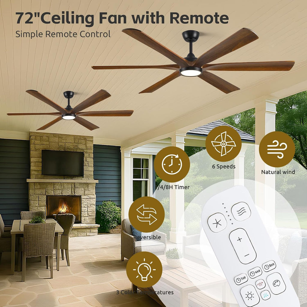 72" Ceiling Fan with LED Light and Remote - Walnut