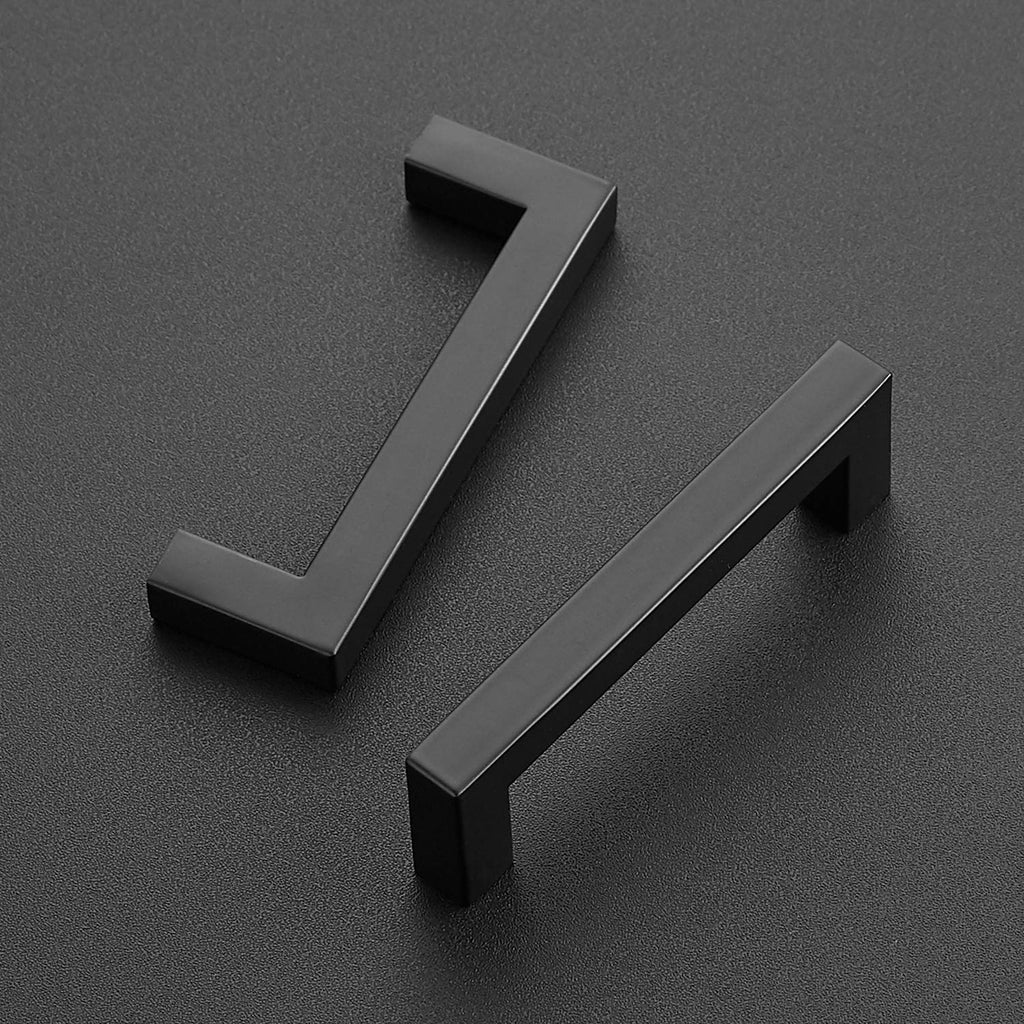 Matte Black Cabinet Handles Square Pulls 3-3/4 Inch 10 Pack