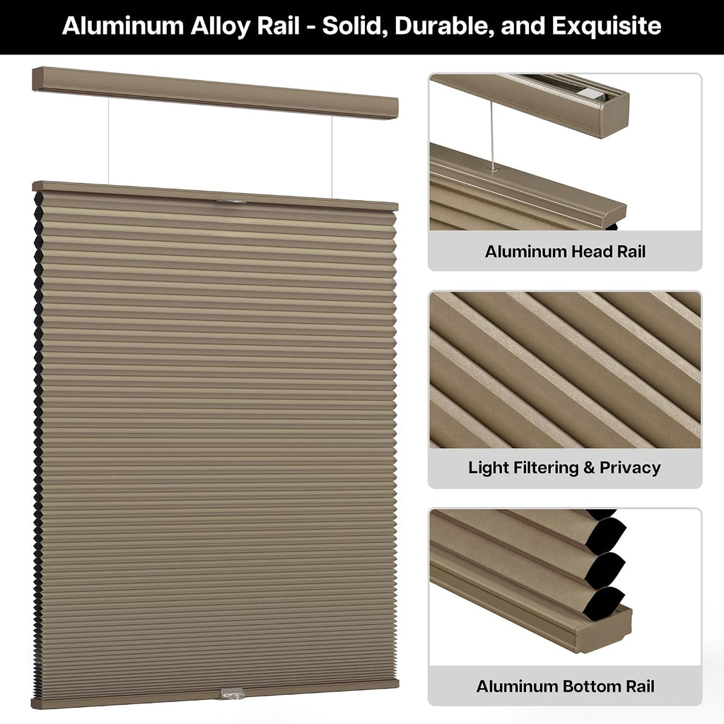 Top Down Bottom Up Cordless Cellular Shades, 23" W x 48" H, Brown