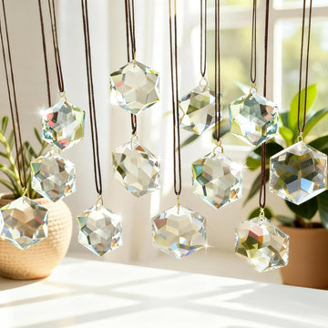 12 Pcs Clear Crystal Hexagon Suncatcher Prisms Window Hanging Decor - Clear Crystal Hexagon Sun Catcher Prisms