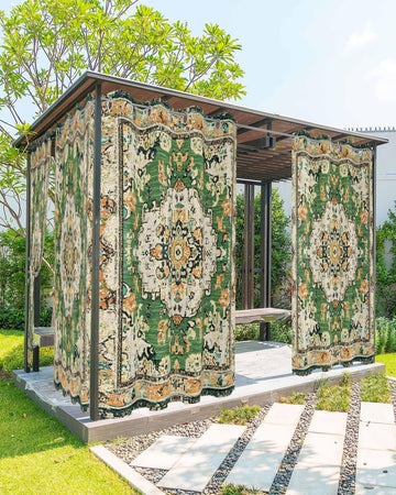 Ombre Green Boho Outdoor Curtains Waterproof, Grommet Privacy Curtain Drapes Weatherproof Outside Curtains for Porch