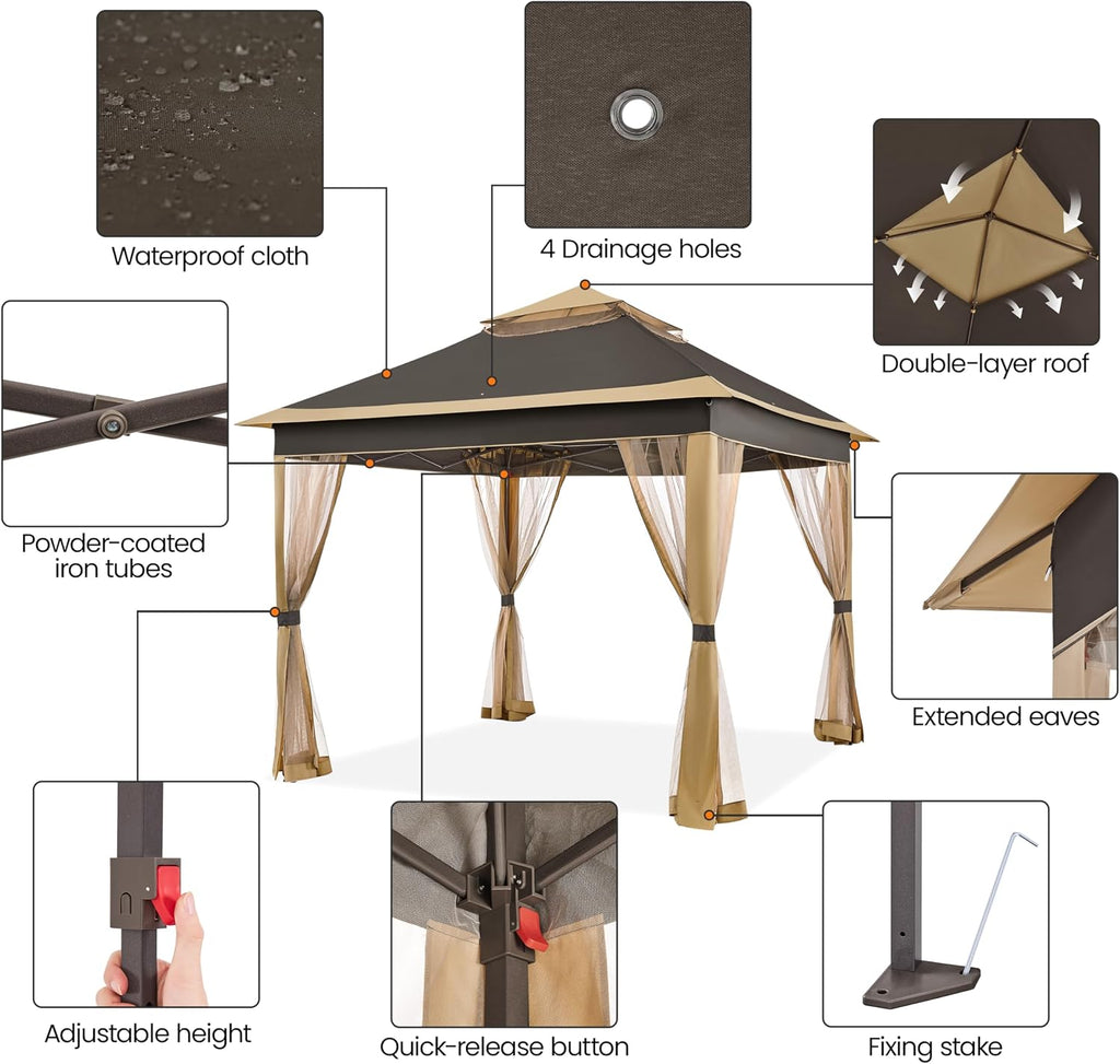 11x11 Pop Up Gazebo Outdoor Canopy Shelter, Instant Patio Gazebo Sun Shade Canopy Tent with 4 Sandbags