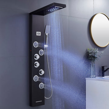 5-in-1 LED Shower Panel Tower System Stainless Steel Black