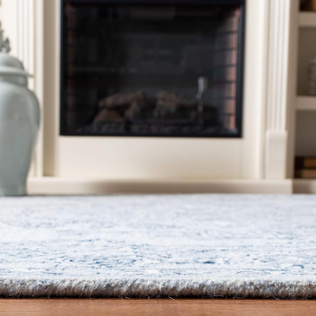 Micro-Loop Area Rug - 10' x 14', Light Blue & Ivory, Handmade Shabby Chic Wool