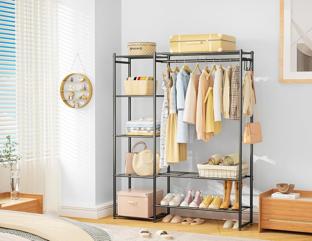 Closet Wardrobe, Closet Organizers and Storage System, Metal Clothes Rack | All in one, With 4 Tiers Shelves