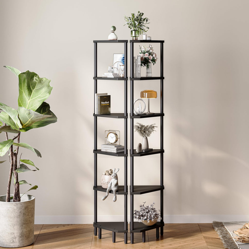 6 Tier Corner Shelf, Narrow Display Shelf Stand, Corner Bookshelf