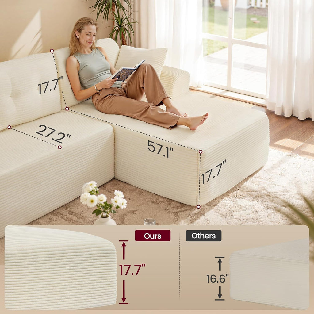 Boneless Couch, Modern Cloud Couch with Deep Seat, Corduroy Sofa for Living Room, Bedroom