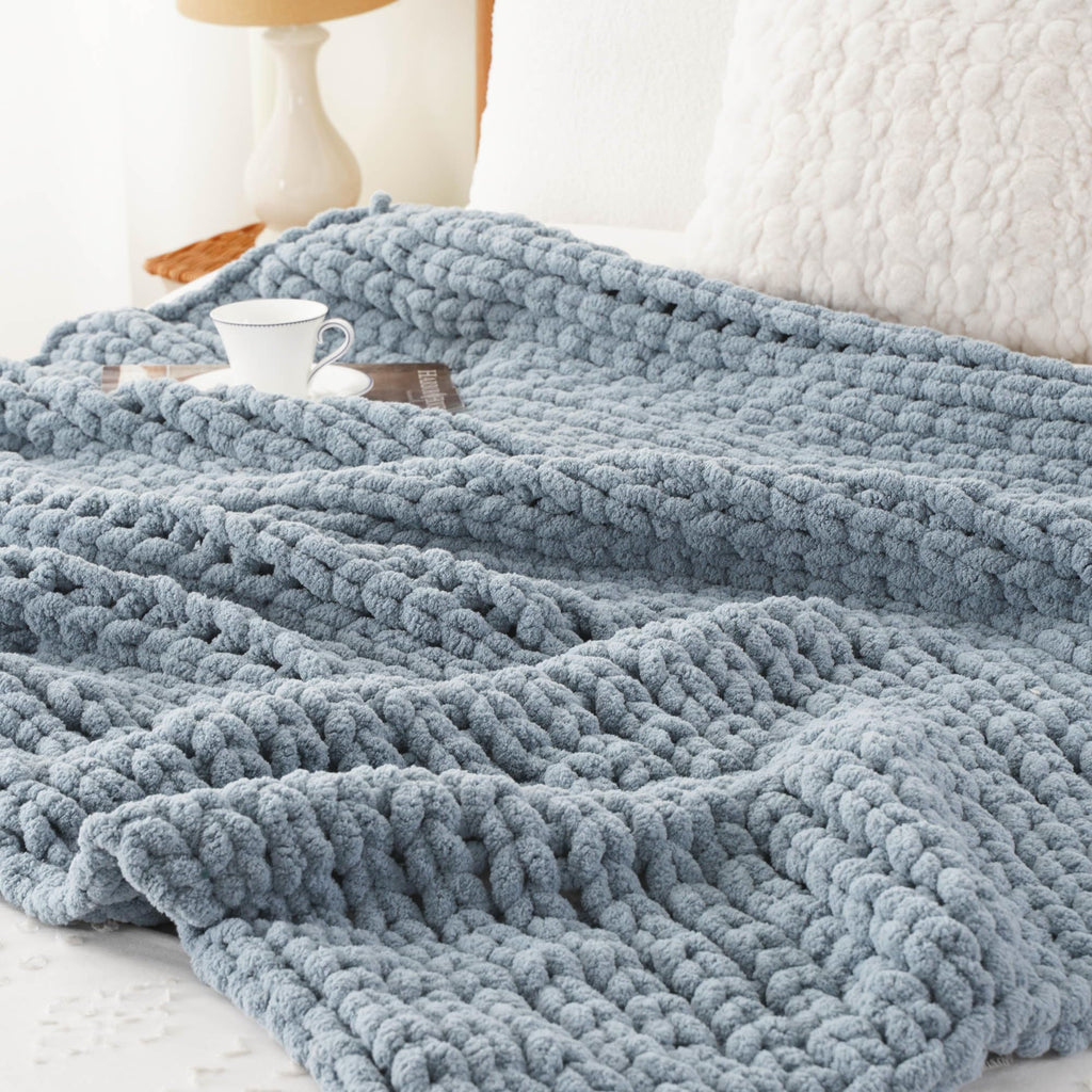 Blue Chunky Knit Throw Blanket for Couch, 50"x60"