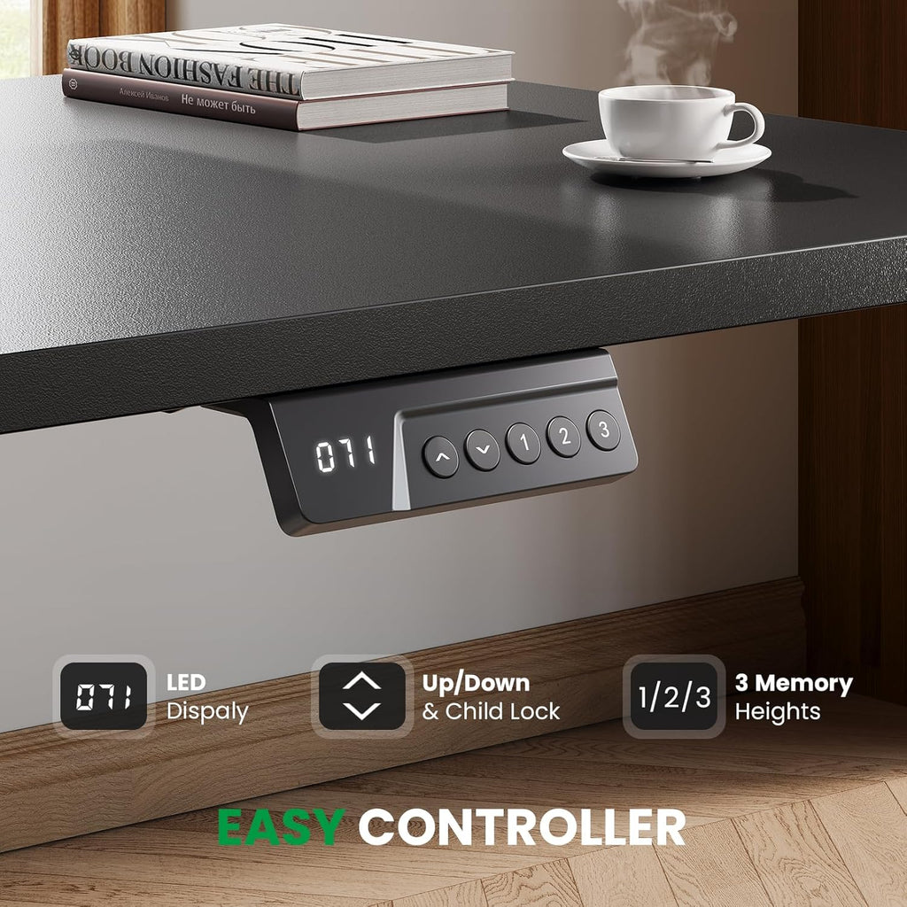 63x55 L-Shaped Electric Standing Desk with Charging Station | Adjustable Corner Standing Desk with Memory Controller