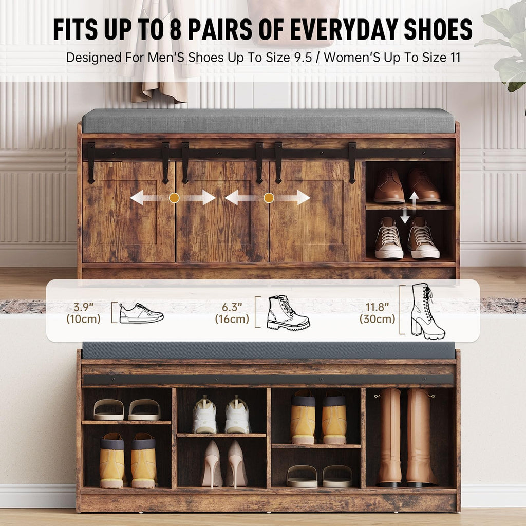 42" Farmhouse Shoe Storage Bench with Seating Cushion