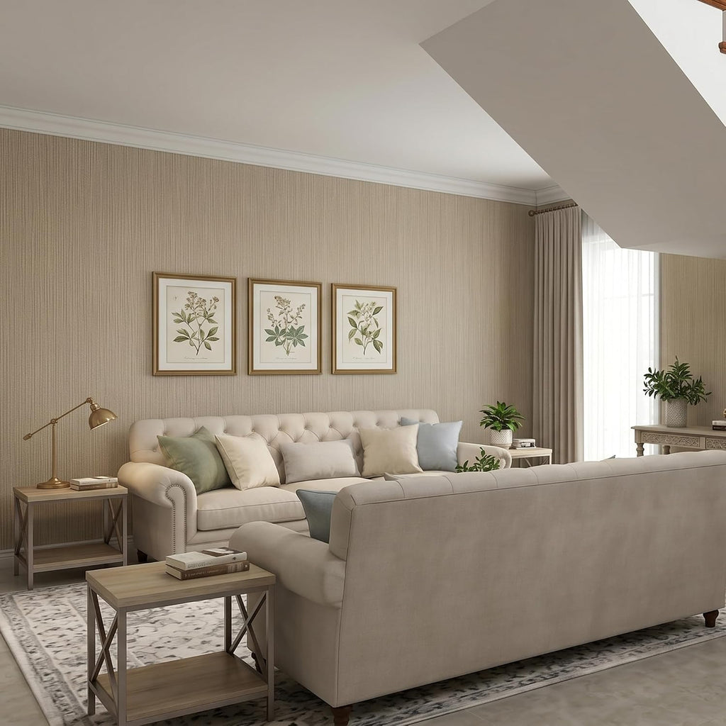 Beige Herringbone Peel and Stick Wallpaper, Modern Woven Look Geometric Self Adhesive Removable Wallpaper Living Room