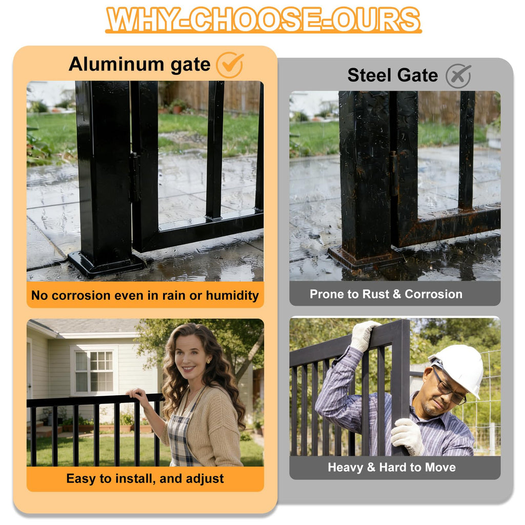 Aluminum Deck Gate, 32.5 in H, Adjustable Width Outdoor Gate