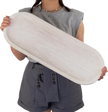 Decorative Bowl Large Wooden: 25.5" Extra Long Wood Dough Bowls for Entry Way Table - Farmhouse Coffee Table Decor
