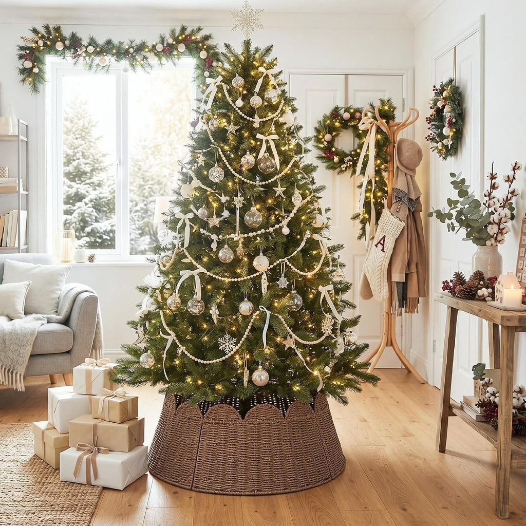 Woven Christmas Tree Collar Rattan Wicker Tree Skirt Stand Base, 24 Inch