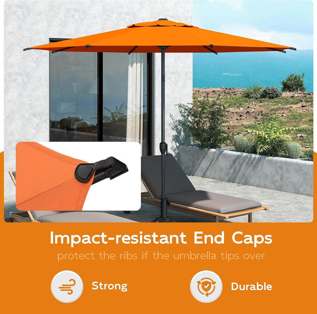 9FT Lyon Outdoor Patio Umbrella Outdoor Table Umbrella with Crank Market Umbrella 8 Sturdy Ribs UV Protection - Orange