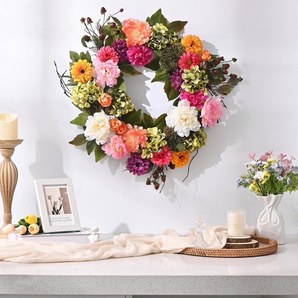 Spring Wreaths for Front Door, 22 Inch Spring Front Door Wreath