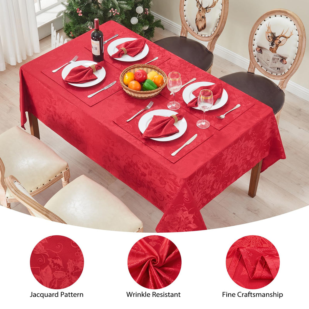 Dark Red Jacquard 60x120 Rectangle Christmas Polyester Tablecloth
