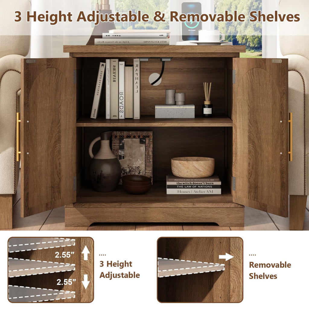 Rattan with Charging Station, 24" Large Sofa Side Table