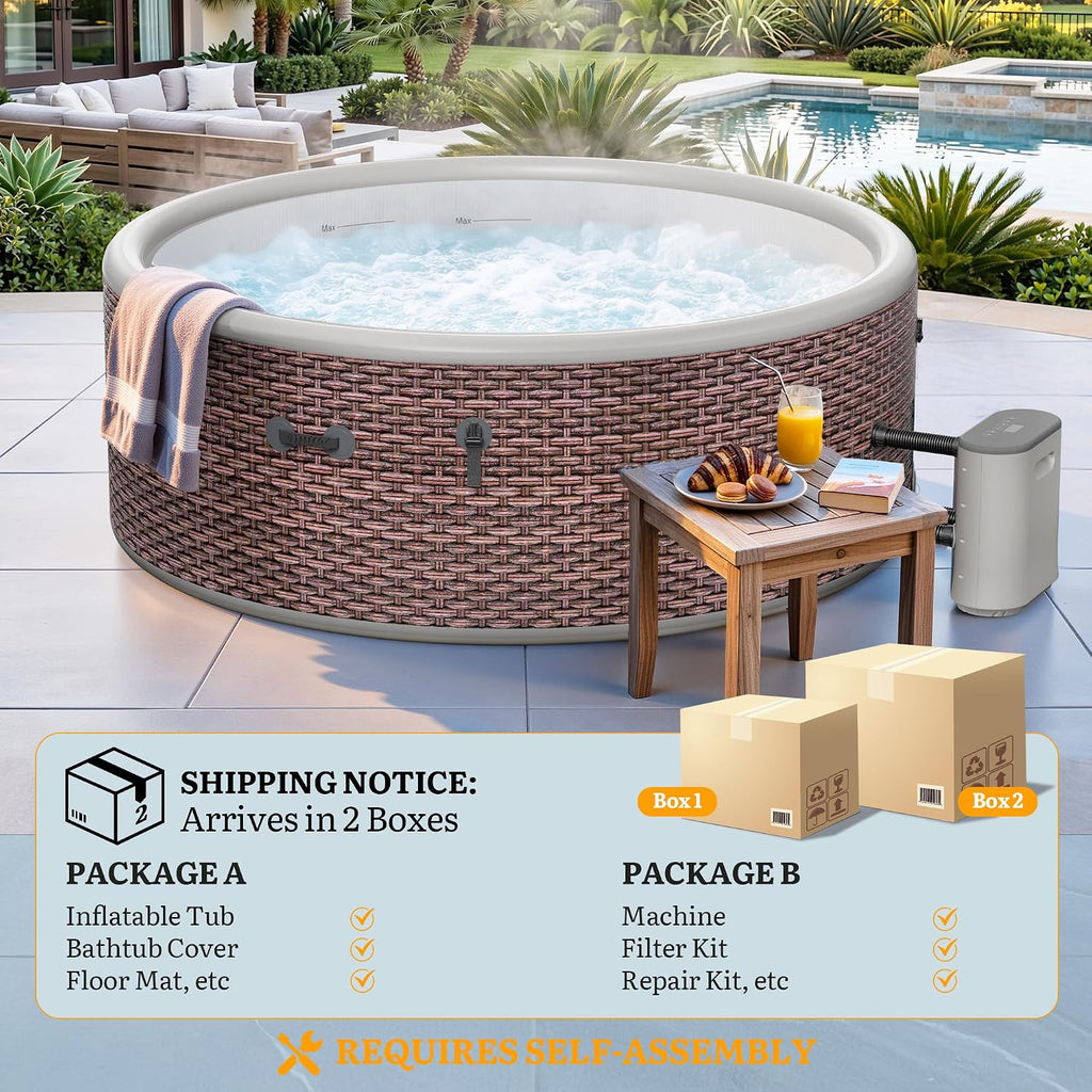 77" Premium Drop-Stitch Inflatable Hot Tub for 6 Person, Rigid Portable Outdoor Spa with 180 Massage Jets, Smart