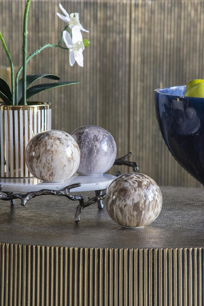 Set of 3 Ceramic Decorative Spheres - Modern Marbled Orbs Decor, Tabletop Accent, Shelf Display, Living Room Bedroom