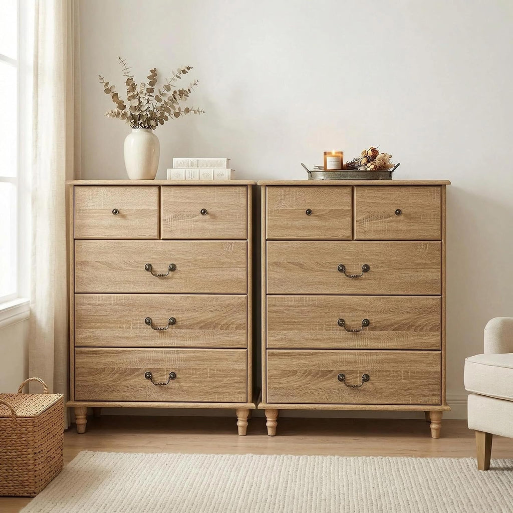 Farmhouse Chest of Drawers 5 Drawers Dresser Oak | 30" Wide Vertical Dressers & Chests of Drawers Vintage Wood