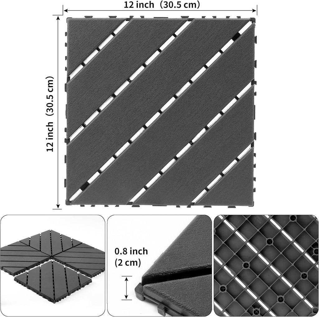 44Pcs Interlocking Deck Tiles, Non-Slip Outdoor Flooring 12" Patio Tiles Outdoor Interlocking All Weather, for Garden