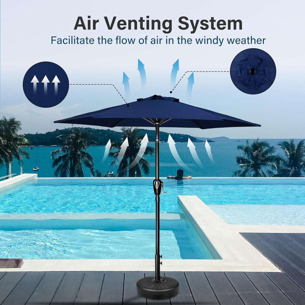 9' Patio Umbrella Outdoor Table Market Yard Umbrella with Push Button Tilt/Crank - Dark Blue