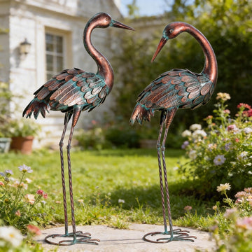 Crane Garden Statues Outdoor Yard Decorations Metal Heron Yard Art Bird Sculpture Decor for Outside Lawn Patio Large