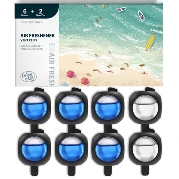 Car Air Freshener Vent Clips, 8 PK, 6 Ocean, 2 New Car Scent, Long Lasting Air Fresheners for Men & Women, Up to 240