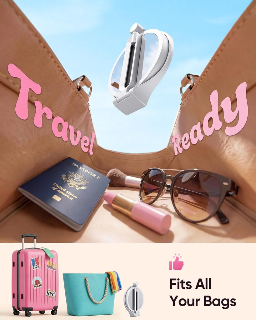 Travel Makeup Mirror with Lights 2026 New, 1X/5X Magnification Double Sided Lighted Mirror, 3 Color