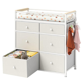 Baby Diaper Changing Table & Station with 6 Drawers Organizer | Heavy Duty Baby Changing Table Organizer Dresser