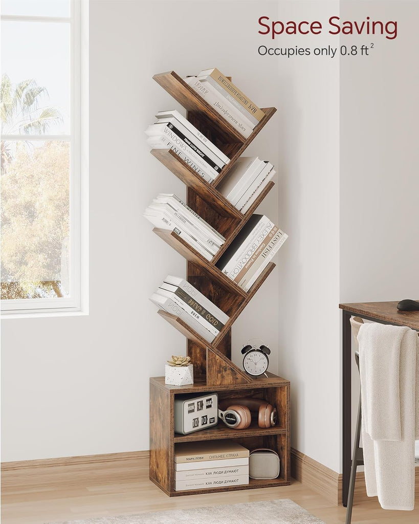 6 Tier Tree Bookshelf, Small Bookcase with Storage Cabinet, Modern Tall Narrow Bookshelves Organizer